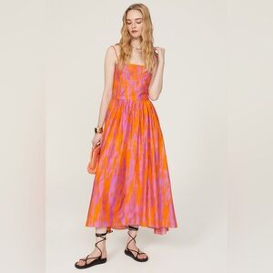 Vibrant Orange and Pink Midi Dress